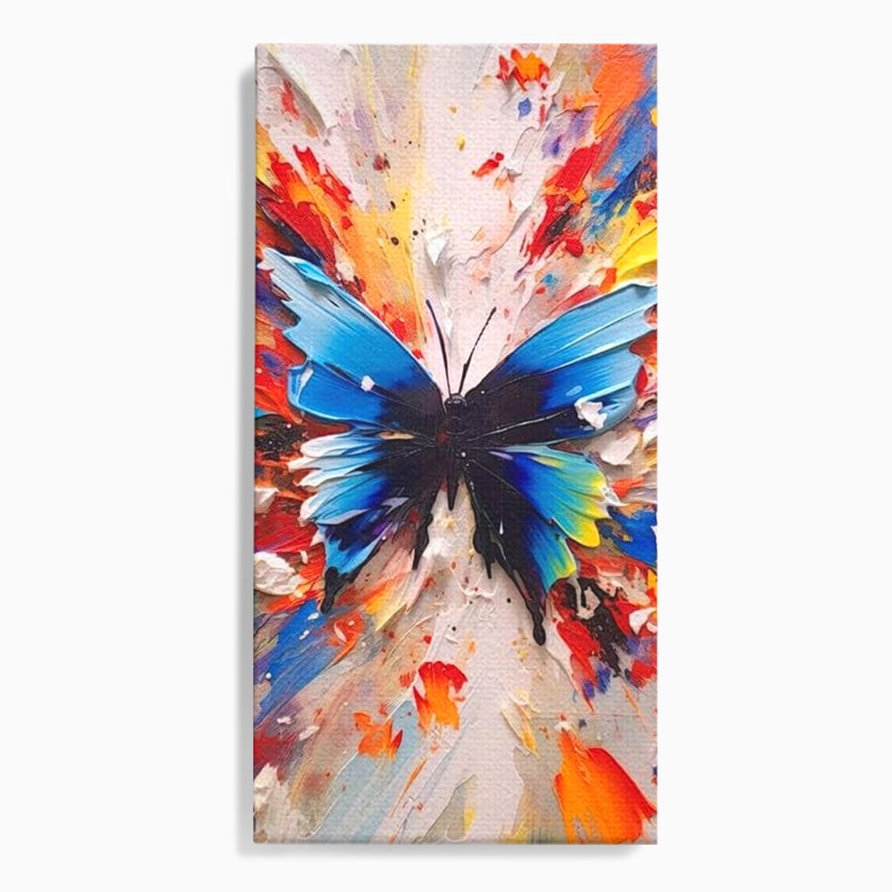 Tablou canvas cu tablou canvas cu fluture albastru, fara rama, pe sasiu de lemn